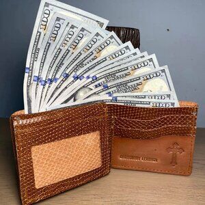 "The Reptile" Full Size Light Brown Embossed Leather Wallet